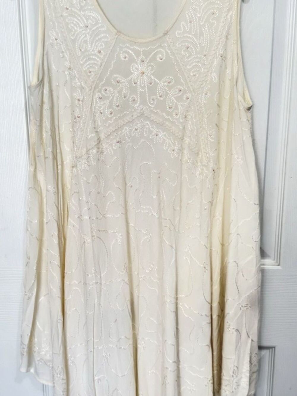 Rima Beach World Ivory Boho Embroidered Beach Dress Cover Up OS Resortwear